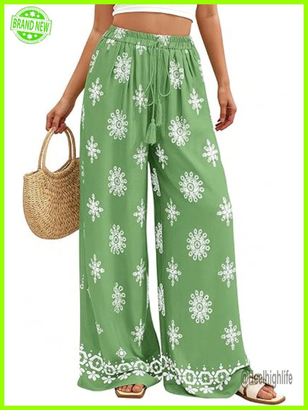Wide Leg Palazzo Pants Boho Floral Trousers Summer Vacation Beach Resort Wear